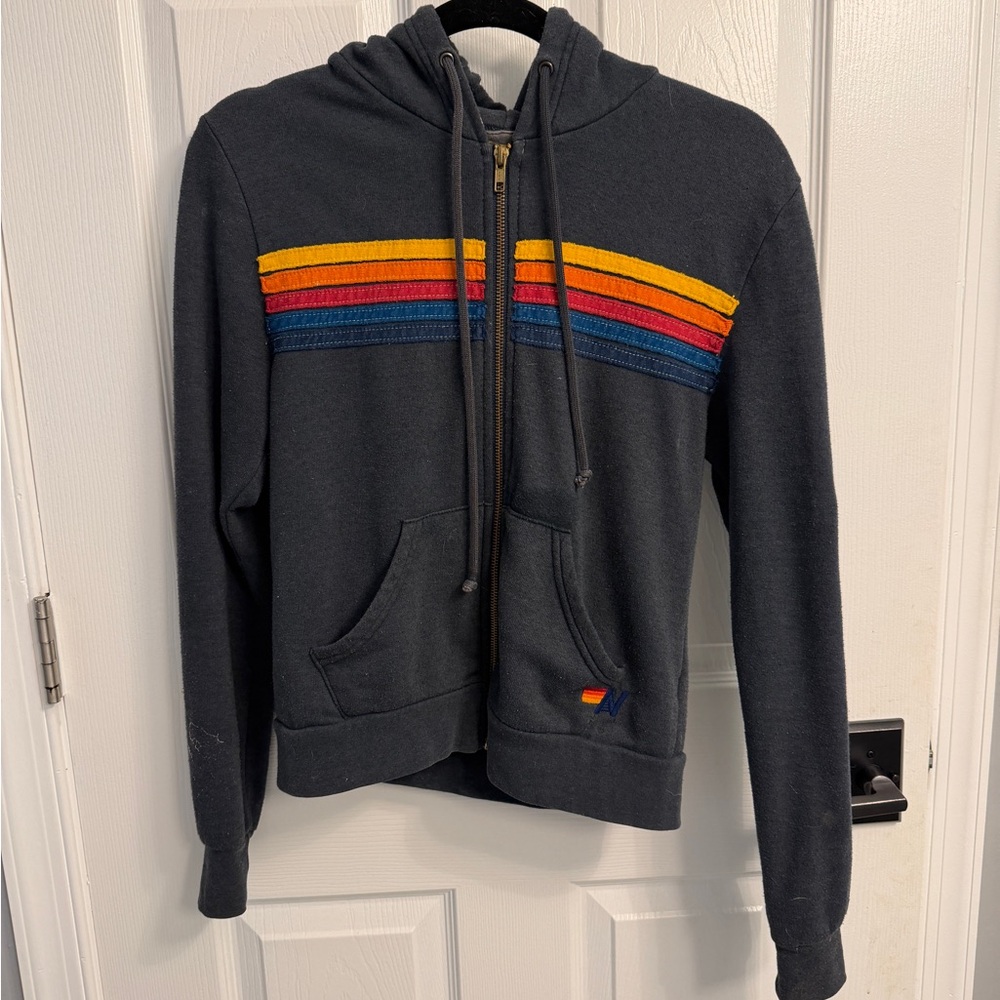 Aviator Nation 5-Striped Charcoal Hoodie - XS